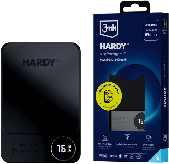 Powerbank 3MK HARDY MagSynergy Ni+ 10000 mAh USB-C/Lightning Black (5903108541398) - obraz 2