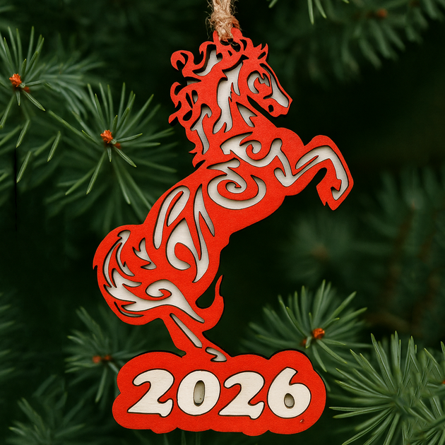 Новогодняя игрушка-магнит "Год Лошади 2026" с магнитом 10х6.5 см Красный ХДФ - Фото 4 Новогодняя игрушка-магнит "Год Лошади 2026" с магнитом 10х6.5 см Красный ХДФ - изображение 4
