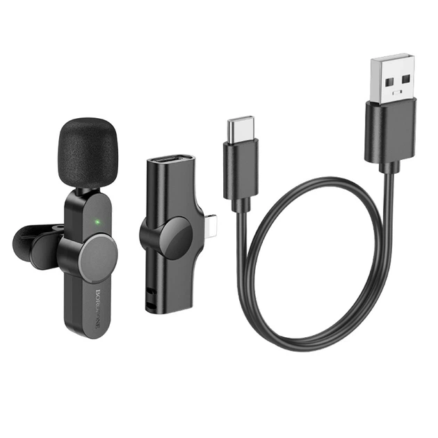 Бездротовий петличний мікрофон Borofone BFK12 USB-C/Lightning для смартфона, чорний (789295) - Фото 2 Бездротовий петличний мікрофон Borofone BFK12 USB-C/Lightning для смартфона, чорний (789295) - зображення 2