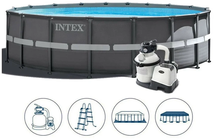 Каркасный круглый бассейн Intex 26340 с полным комплектом 732х132 см на 47241 л серый - изображение 2