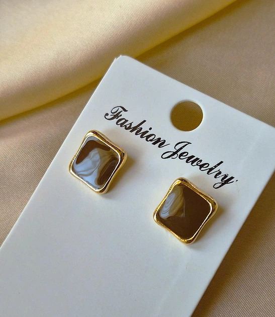 Женские сережки "Квадраты" 1.3см Fashion jewelry Коричневые - Фото 1 Женские сережки "Квадраты" 1.3см Fashion jewelry Коричневые - изображение 1