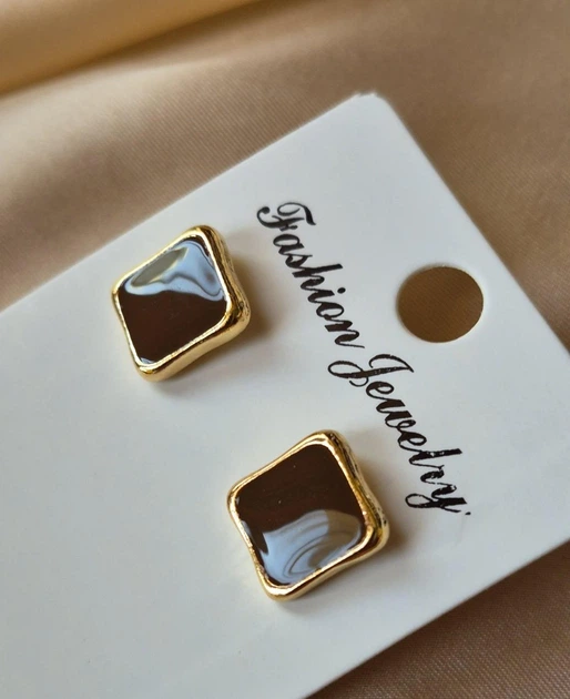 Женские сережки "Квадраты" 1.3см Fashion jewelry Коричневые - Фото 2 Женские сережки "Квадраты" 1.3см Fashion jewelry Коричневые - изображение 2