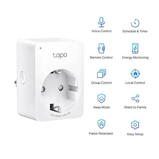 Интеллектуальная розетка TP-Link Tapo P110 (N300, 16A, LED-индикатор состояния) - Фото 2 Интеллектуальная розетка TP-Link Tapo P110 (N300, 16A, LED-индикатор состояния) - изображение 2