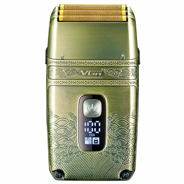 Электробритва VGR V-335 с USB зарядкой три ножевых блока LED дисплей золотистая 5 Вт для сухого и влажного бритья - изображение 2