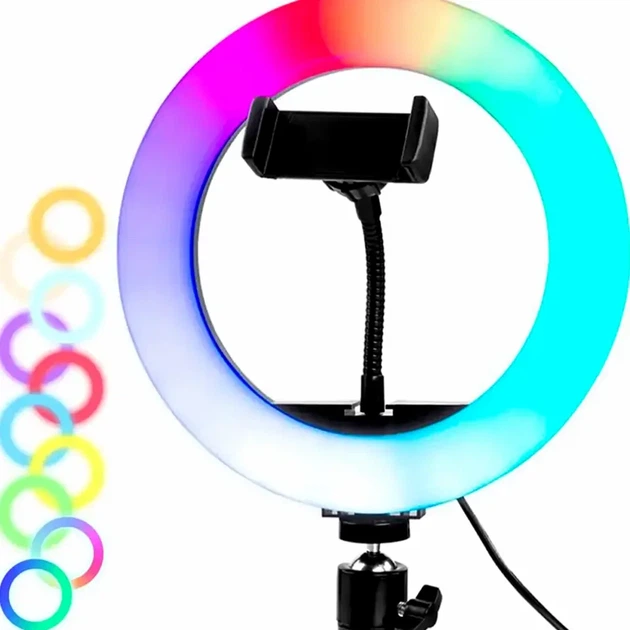 Кольцевая RGB лампа 20 см 25Вт USB с держателем для телефона MJ20 для селфи и видеосъемки - Фото 1 Кольцевая RGB лампа 20 см 25Вт USB с держателем для телефона MJ20 для селфи и видеосъемки - изображение 1