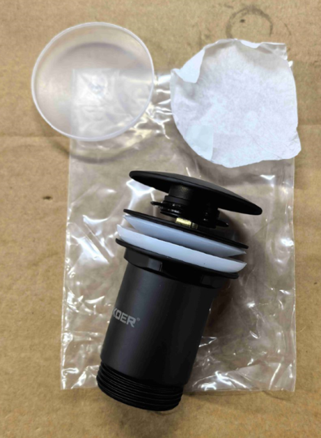 Донный клапан для раковины Koer PW-08-05 1 1/4'' без перелива автоматический СLICK-СLACK (Цвет черн - Фото 6 Донный клапан для раковины Koer PW-08-05 1 1/4'' без перелива автоматический СLICK-СLACK (Цвет черн - изображение 6