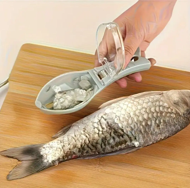 Рибочистка з контейнером, ручний скребок для чищення луски Fish Scaler Green - изображение 2