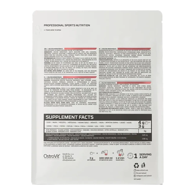 Креатин моногідрат OstroVit Creatine Monohydrate 500 г Кавун - Фото 3 Креатин моногідрат OstroVit Creatine Monohydrate 500 г Кавун - зображення 3