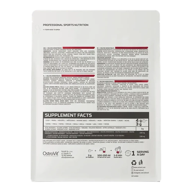Креатин моногидрат OstroVit Creatine Monohydrate 500 г Вишня - изображение 3