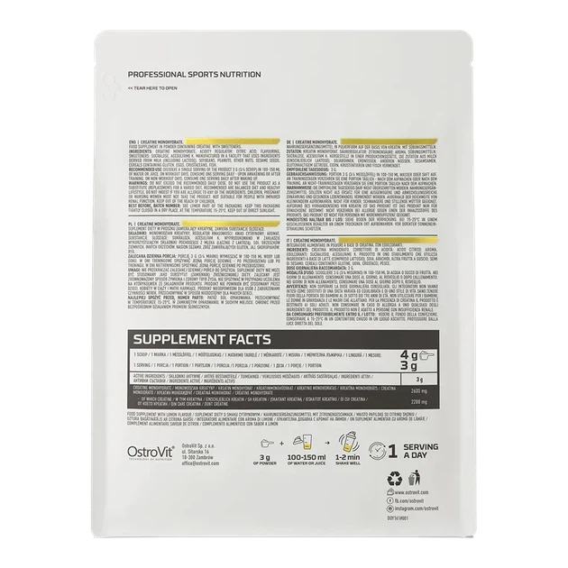 Креатин моногидрат OstroVit Creatine Monohydrate 500 г Лимон - изображение 3