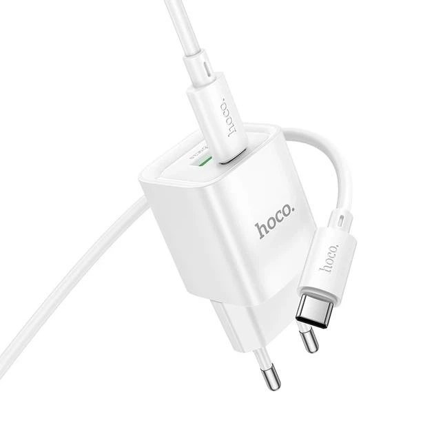 Мережевий зарядний пристрій 20W HOCO C147A Charm швидка зарядка PD3.0+QC3.0 charger два порти USB-A + Type-C + кабель Type-C to Type-C (6942007630290) White - зображення 7