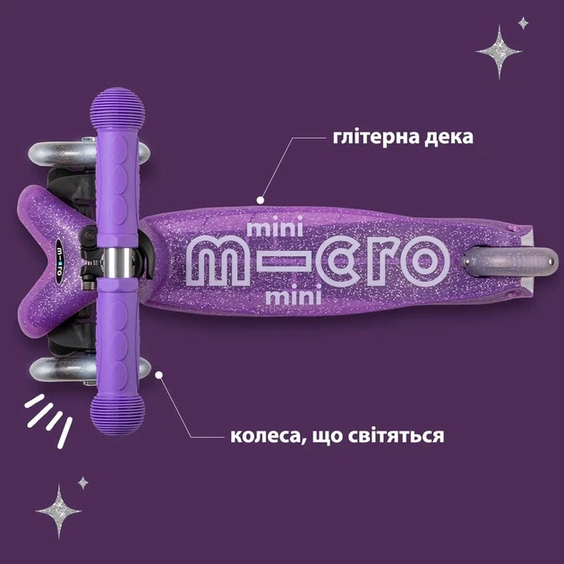 Самокат Micro Mini Deluxe Fairy Glitter LED пурпурный (MMD207) - изображение 5