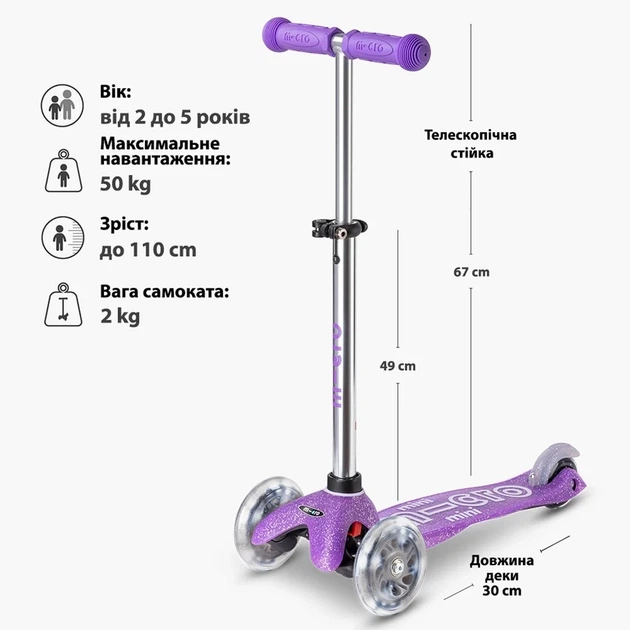 Самокат Micro Mini Deluxe Fairy Glitter LED пурпурный (MMD207) - изображение 7