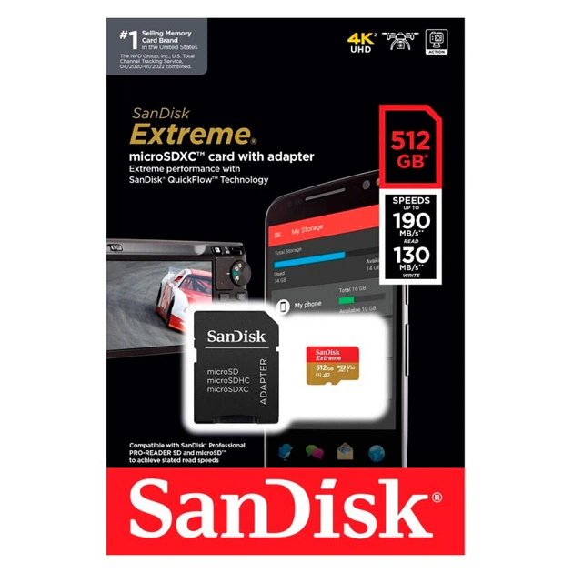 Карта пам'яті SanDisk Extreme A2 V30 MicroSDXC UHS-1 U3, 512 Гб. - 402000 - Фото 4 Карта пам'яті SanDisk Extreme A2 V30 MicroSDXC UHS-1 U3, 512 Гб. - 402000 - зображення 4