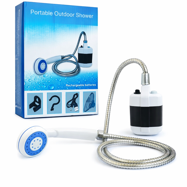 Портативный душ для кемпинга Portable Shower 8х5х13 см летний душ с насосом поток воды 4–5 л мин туристический душ аккумуляторный 2200 мАч Белый - изображение 6