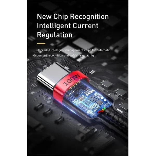 Кабель Baseus Cafule Flash Charging Data Line Cable Type-C to Type-C PD 2.0 QC 3.0 100W 20V 5A 2м (CATKLF-AL91) Black/Red - Фото 13 Кабель Baseus Cafule Flash Charging Data Line Cable Type-C to Type-C PD 2.0 QC 3.0 100W 20V 5A 2м (CATKLF-AL91) Black/Red - зображення 13
