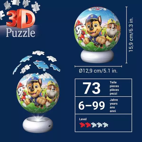 Пазл 3D Ravensburger Світна куля Paw Patrol 72 елементи 12008057 (4005555080572) - зображення 3