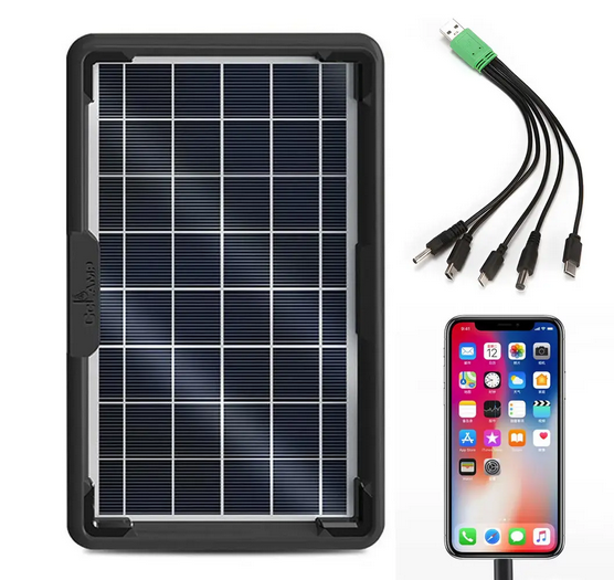Портативна сонячна панель 4W + USB-кабель з перехідниками - Фото 1 Портативна сонячна панель 4W + USB-кабель з перехідниками - зображення 1