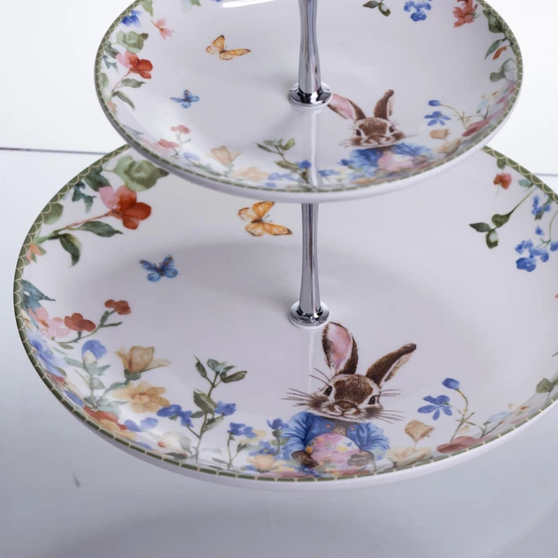 Фруктовница двухярусная фарфоровая Garden Rabbits 23×24 см этажерка для фруктов конфетница двухуровневая - Фото 3 Фруктовница двухярусная фарфоровая Garden Rabbits 23×24 см этажерка для фруктов конфетница двухуровневая - изображение 3