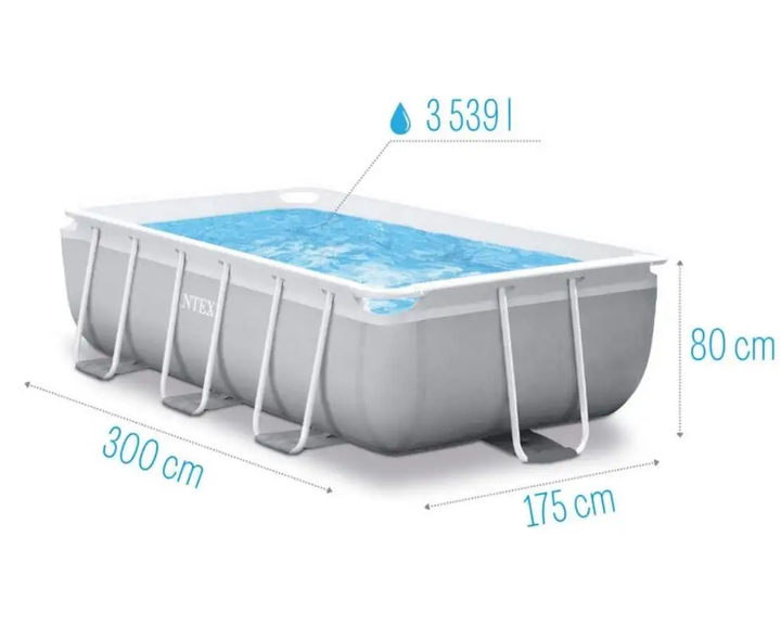 Великий каркасний басейн Intex 26784 Prism Frame Rectangular Pool 300 х 175 х 80 см см на 3539 л з фільтром насосом та сходами - Фото 2 Великий каркасний басейн Intex 26784 Prism Frame Rectangular Pool 300 х 175 х 80 см см на 3539 л з фільтром насосом та сходами - изображение 2