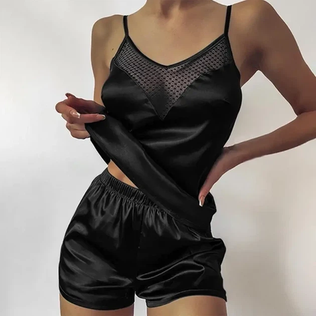 Пижама женская стильная ночная L-XL черный (11/43) - Фото 1 Пижама женская стильная ночная L-XL черный (11/43) - изображение 1