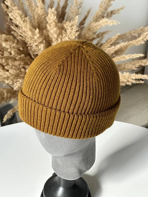 Шапка одинарная с отворотом One Size Горчичный (Шапка 330) - Фото 1 Шапка одинарная с отворотом One Size Горчичный (Шапка 330) - изображение 1