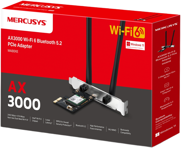 Adapter Wi-Fi Mercusys MA80XE Wi‑Fi AX3000 Black (6957939000844) - obraz 2