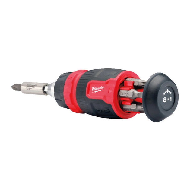 Отвертка с трещоткой со сменными вставками 8-в-1 (PH/PZ/T/SL) MILWAUKEE (PH1 / PH2 / PZ1 / PZ2 / T15 / SL 0.6x4.5 / SL 1.2x6.5мм) - Фото 2 Отвертка с трещоткой со сменными вставками 8-в-1 (PH/PZ/T/SL) MILWAUKEE (PH1 / PH2 / PZ1 / PZ2 / T15 / SL 0.6x4.5 / SL 1.2x6.5мм) - изображение 2