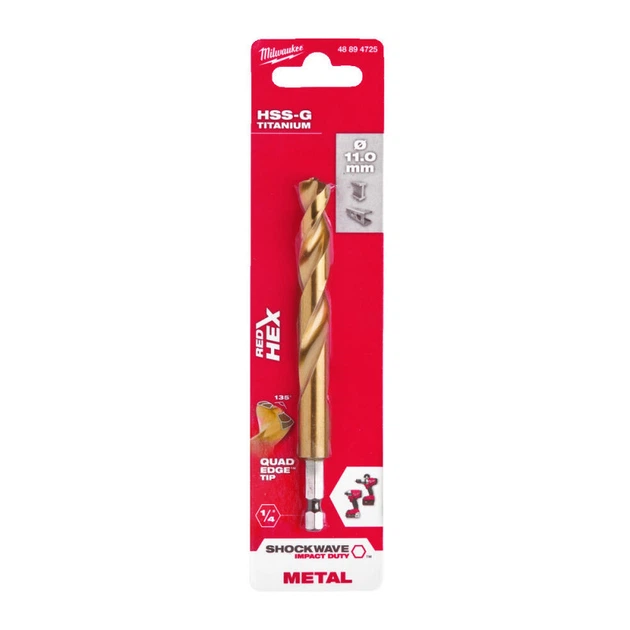 Сверло по металлу RedHEX SHOCKWAVE HSS-TiN MILWAUKEE, диаметр 11,0х125х80мм - Фото 1 Сверло по металлу RedHEX SHOCKWAVE HSS-TiN MILWAUKEE, диаметр 11,0х125х80мм - изображение 1