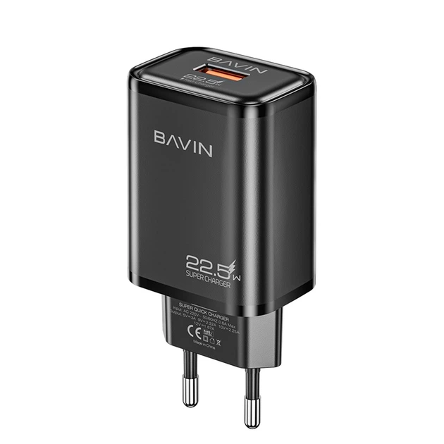 Сетевое зарядное устройство для BAVIN PC2029Y-С 22.5W USB-A 3.0A Super Quick Charge + кабель USB-A/Type-C Black - Фото 2 Сетевое зарядное устройство для BAVIN PC2029Y-С 22.5W USB-A 3.0A Super Quick Charge + кабель USB-A/Type-C Black - изображение 2