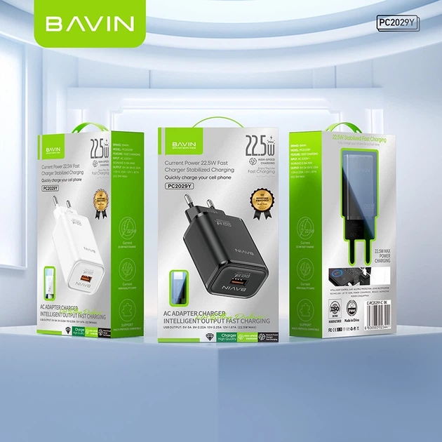 Сетевое зарядное устройство для BAVIN PC2029Y-С 22.5W USB-A 3.0A Super Quick Charge + кабель USB-A/Type-C Black - Фото 9 Сетевое зарядное устройство для BAVIN PC2029Y-С 22.5W USB-A 3.0A Super Quick Charge + кабель USB-A/Type-C Black - изображение 9