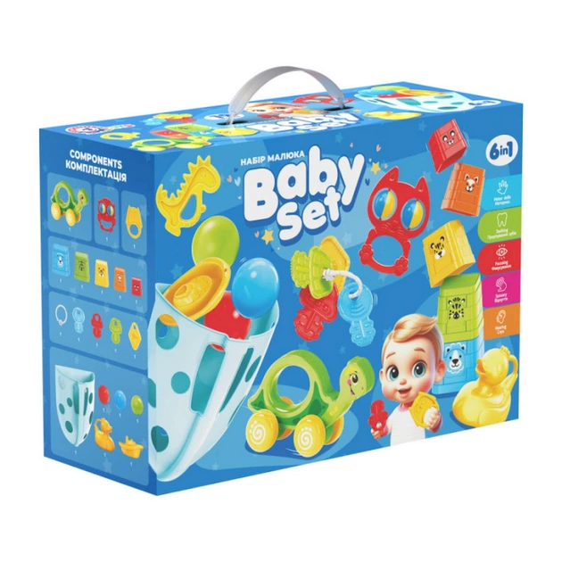 Детский подарочный набор "Baby set 6 в 1" ТехноК 3274TXK пирамидка, органайзер для ванны - Фото 1 Детский подарочный набор "Baby set 6 в 1" ТехноК 3274TXK пирамидка, органайзер для ванны - изображение 1
