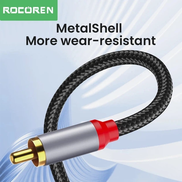 Аудио кабель AUX Rocoren 3.5mm Male - 2xRCA 1m Dark Grey (43768) - изображение 7