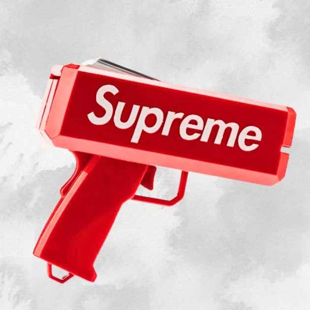 Пістолет для грошей Cash Cannon ( Supreme / Money Gun ) з батарейками та купюрами - изображение 2