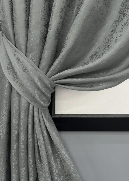 Комплект коротких штор VR-Textil Жаккард Мрамор Al1 № 1015ш Графитовый 130х170 см 2 шт (35-0208) - Фото 4 Комплект коротких штор VR-Textil Жаккард Мрамор Al1 № 1015ш Графитовый 130х170 см 2 шт (35-0208) - изображение 4
