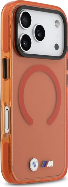 Etui plecki BMW M IML Shockproof Metal Logos MagSafe do Apple iPhone 17 Pro Orange (BMHMP17L25HSMLKO) - obraz 4