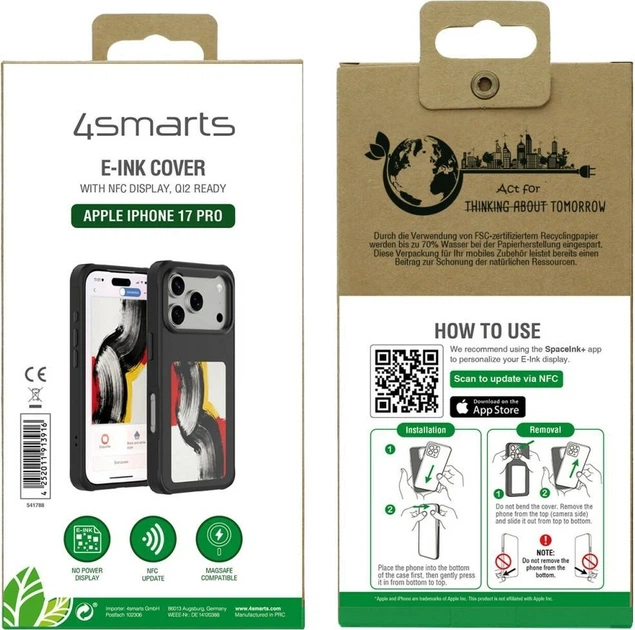 Etui plecki E-Ink 4smarts with display NFC Qi2 do Apple iPhone 17 Pro Black (4252011913916) - obraz 4