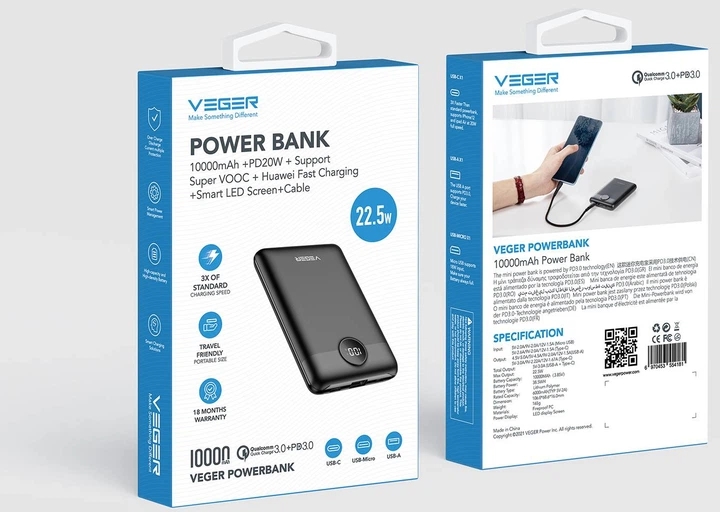 УМБ VEGER W1140 10000 mAh 20W Black (W1140.black) - изображение 4