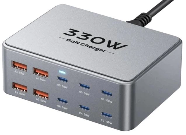 Потужний настільний зарядний пристрій Topzero 330W з 10 портами (6 Type-C + 4 USB-A) GaN Fast Charging - Фото 2 Потужний настільний зарядний пристрій Topzero 330W з 10 портами (6 Type-C + 4 USB-A) GaN Fast Charging - зображення 2