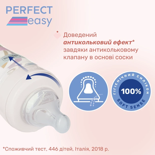 Пляшечка скло Chicco PERFECT Easy, 240 мл, соска силікон, 0 м+, Жовтий - зображення 3