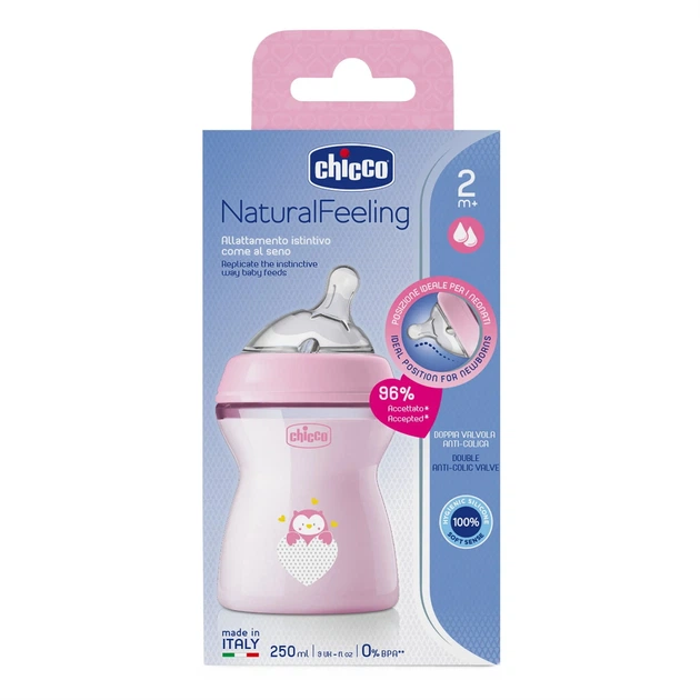 Пляшечка пластик Chicco Natural Feeling NEW, 250 мл, 2м+, Рожевий - Фото 9 Пляшечка пластик Chicco Natural Feeling NEW, 250 мл, 2м+, Рожевий - зображення 9