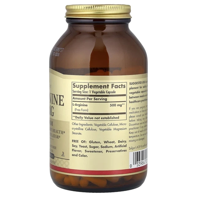 L-аргінін у вільній формі Solgar (L-Arginine) 500 мг 250 рослинних капсул (SOL-00142) - зображення 2