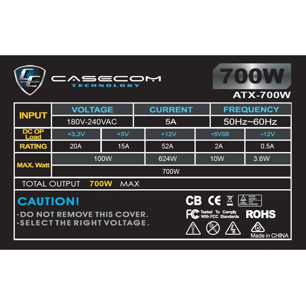 Блок живлення 700W Casecom, 120mm, 4хSATA, Bulk - изображение 3