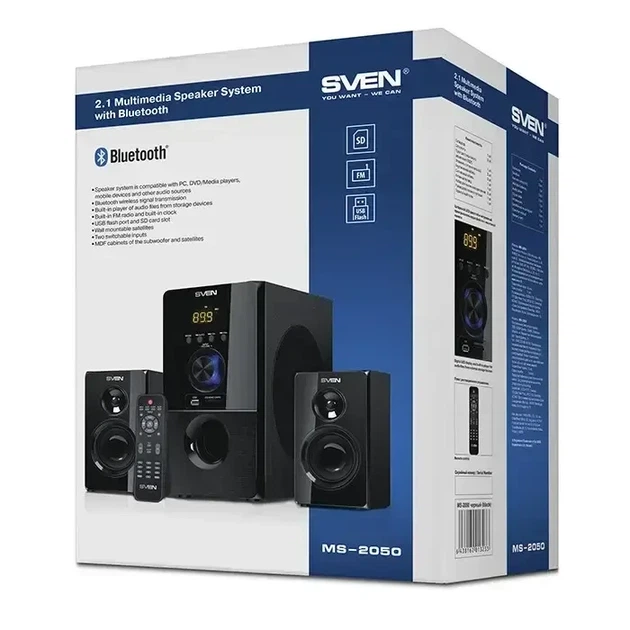 Мультимедійна акустична система SVEN MS-2050, колонки 2.1 з Bluetooth, USB, SD та FM-радіо - зображення 4