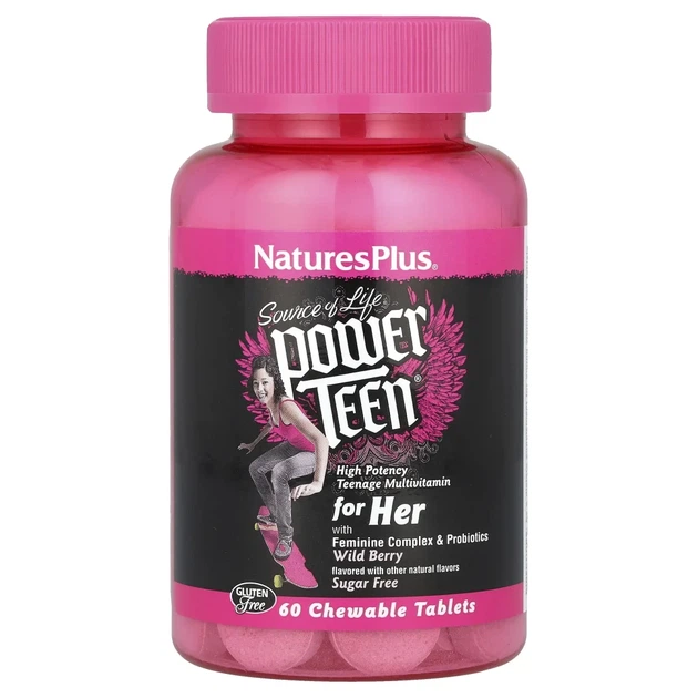 Вітаміни для дівчаток-підлітків Nature's Plus (Power Teen For Her) 60 жувальних таблеток з ягідним смаком (NAP-30004) - Фото 1 Вітаміни для дівчаток-підлітків Nature's Plus (Power Teen For Her) 60 жувальних таблеток з ягідним смаком (NAP-30004) - изображение 1