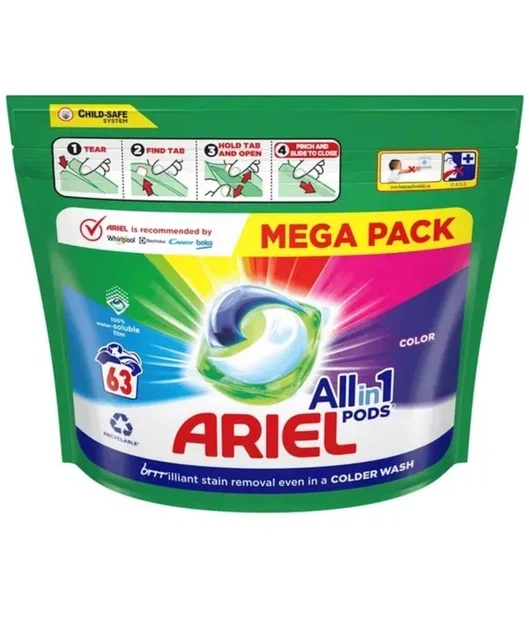 Капсули для прання Ariel All-in-1 Для кольорових речей 63 шт - Фото 1 Капсули для прання Ariel All-in-1 Для кольорових речей 63 шт - зображення 1