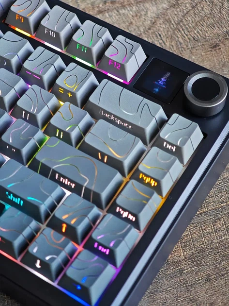 Механічна клавіатура AULA F75 MAX ігрова з екраном Black Gradient (RGB, Bluetooth/2.4G/USB-C, Hotswap, Gasket Mount) - Фото 4 Механічна клавіатура AULA F75 MAX ігрова з екраном Black Gradient (RGB, Bluetooth/2.4G/USB-C, Hotswap, Gasket Mount) - зображення 4