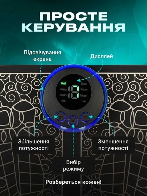 Електричний EMS масажер для ніг і стоп | Вібраційний масажний килимок для кровообігу | 9 рівнів, 6 режимів, USB - изображение 2