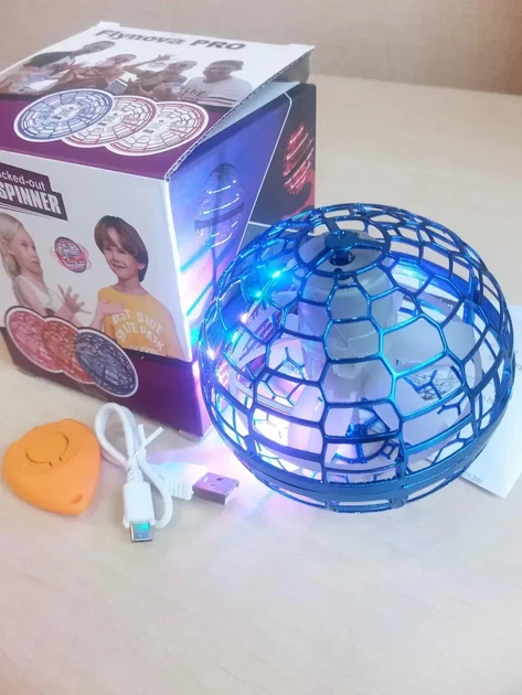 Летающий сенсорный шар FlyNova Pro с подсветкой и пультом — бумеранг шар синий - изображение 6