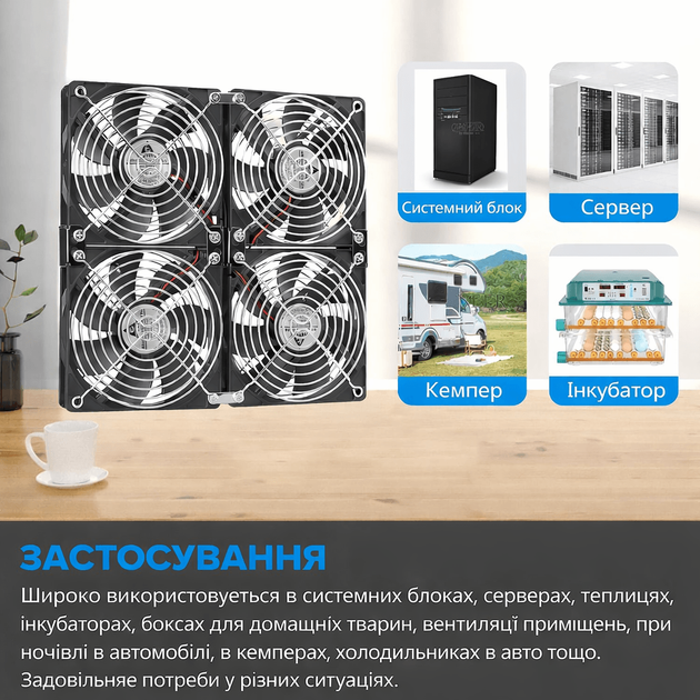 Система Кулеров 4 шт, вентиляторов CX12-Quatro, c регулятором мощности, работа от сети 220V - изображение 4